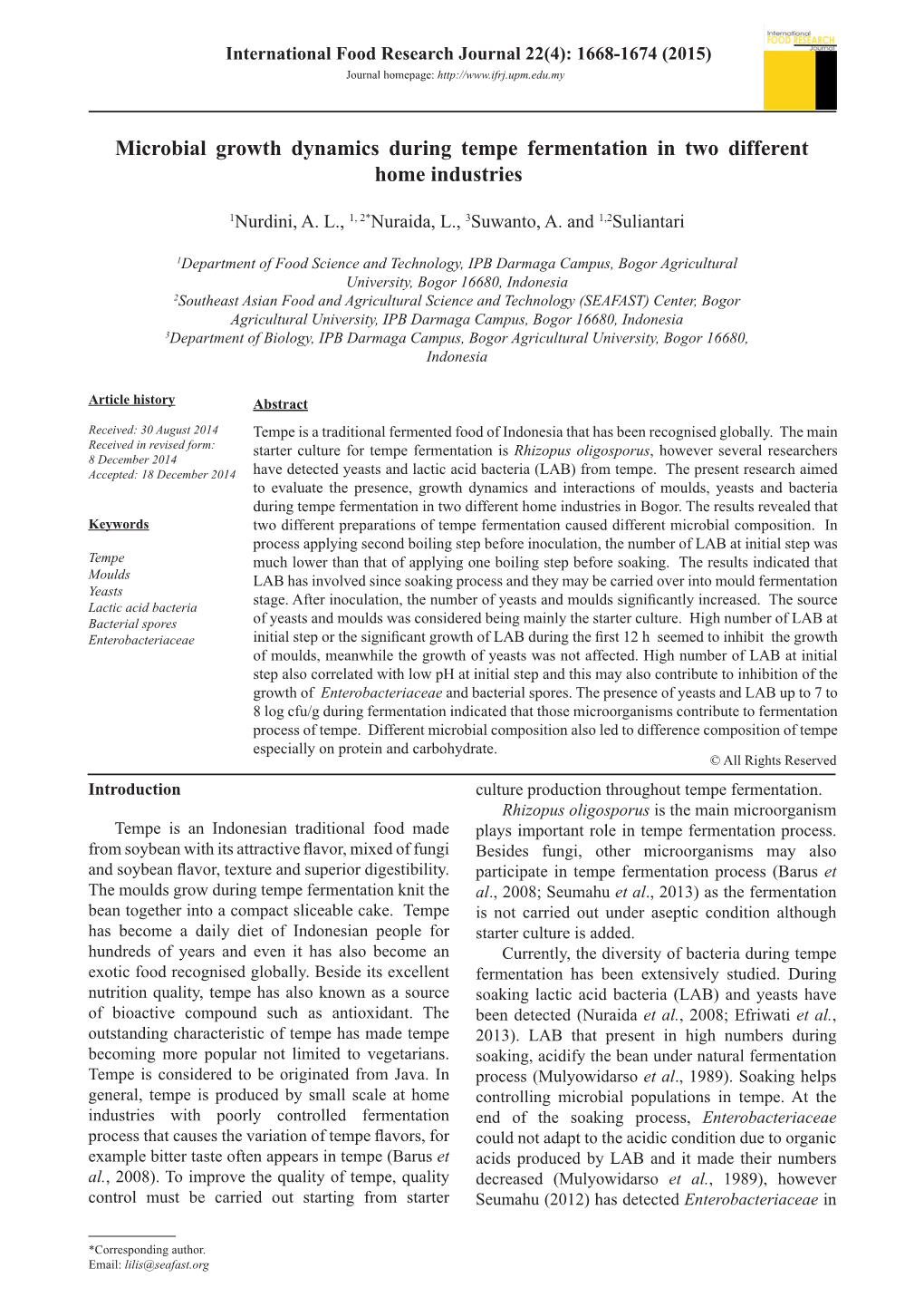 Microbial Growth Dynamics During Tempe Fermentation in Two Different Home Industries