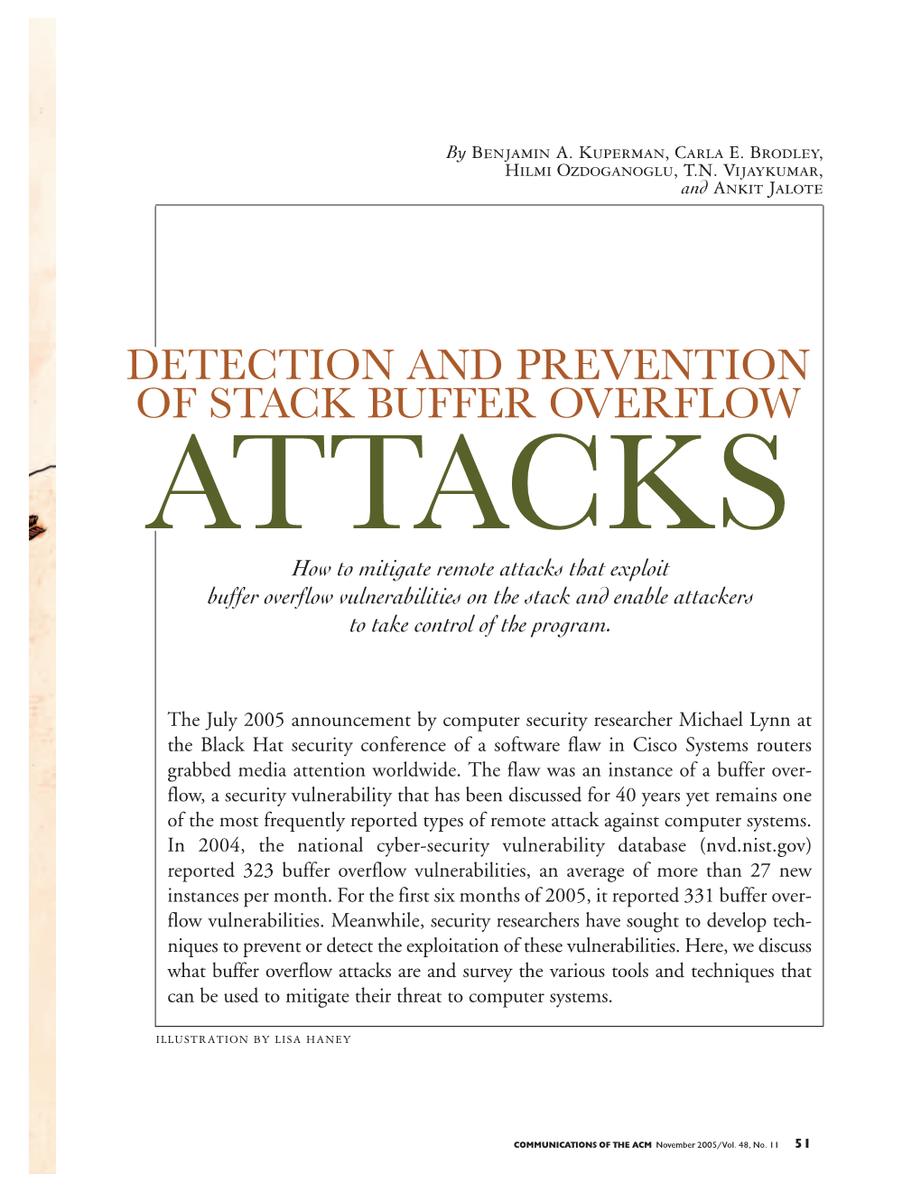 Detection and Prevention of Stack Buffer Overflow Attacks