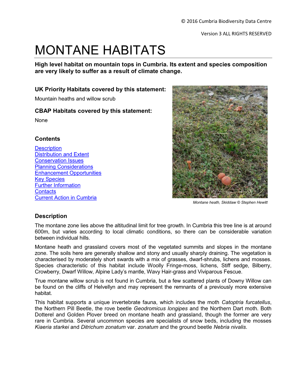 MONTANE HABITATS High Level Habitat on Mountain Tops in Cumbria