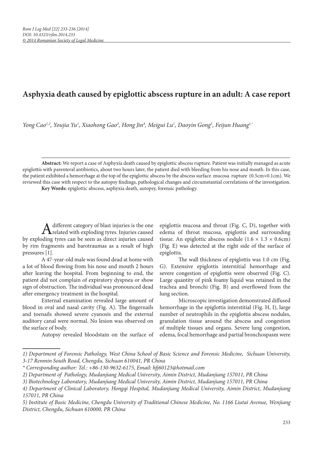 Asphyxia Death Caused by Epiglottic Abscess Rupture in an Adult: a Case Report