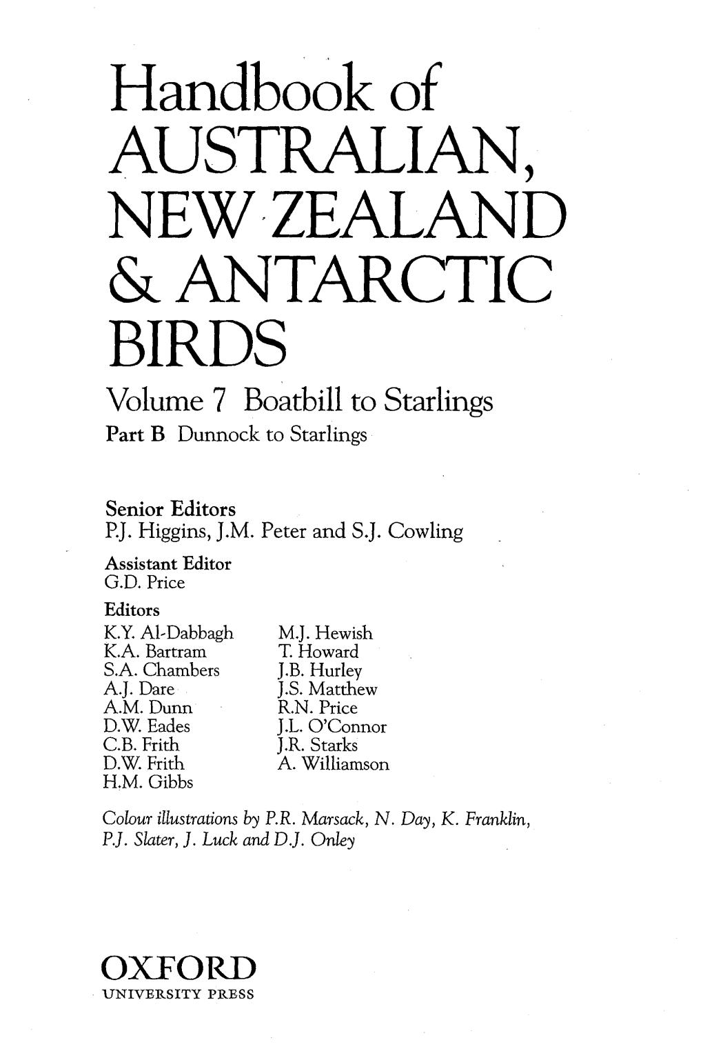 Handbook of AUSTRALIAN, NEW·ZEALAND & ANTARCTIC BIRDS