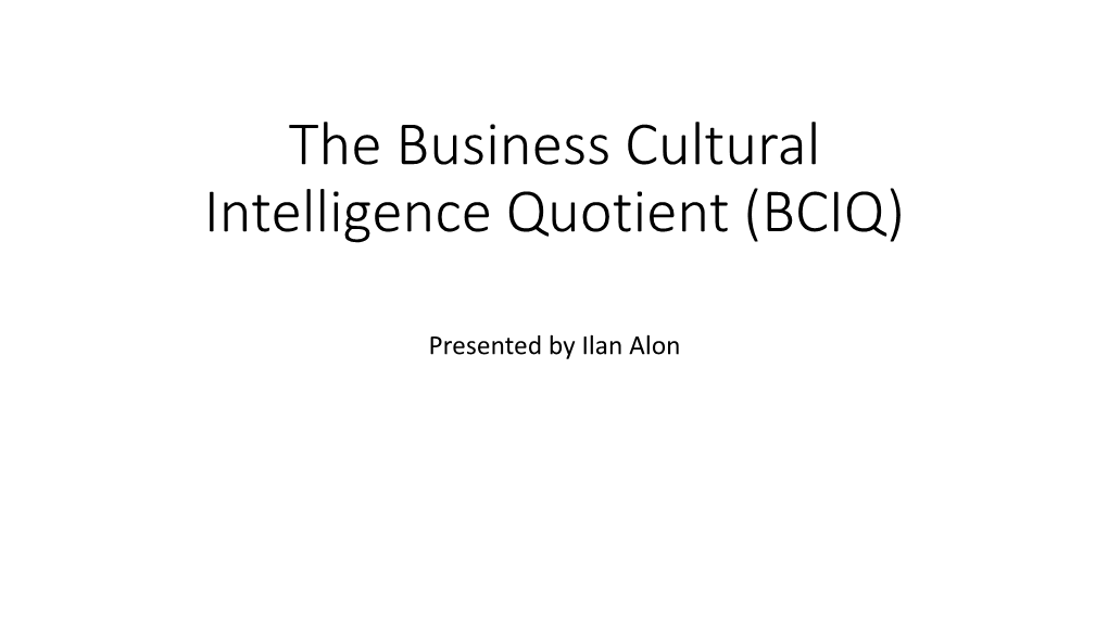 Cultural Intelligence Quotient (BCIQ)