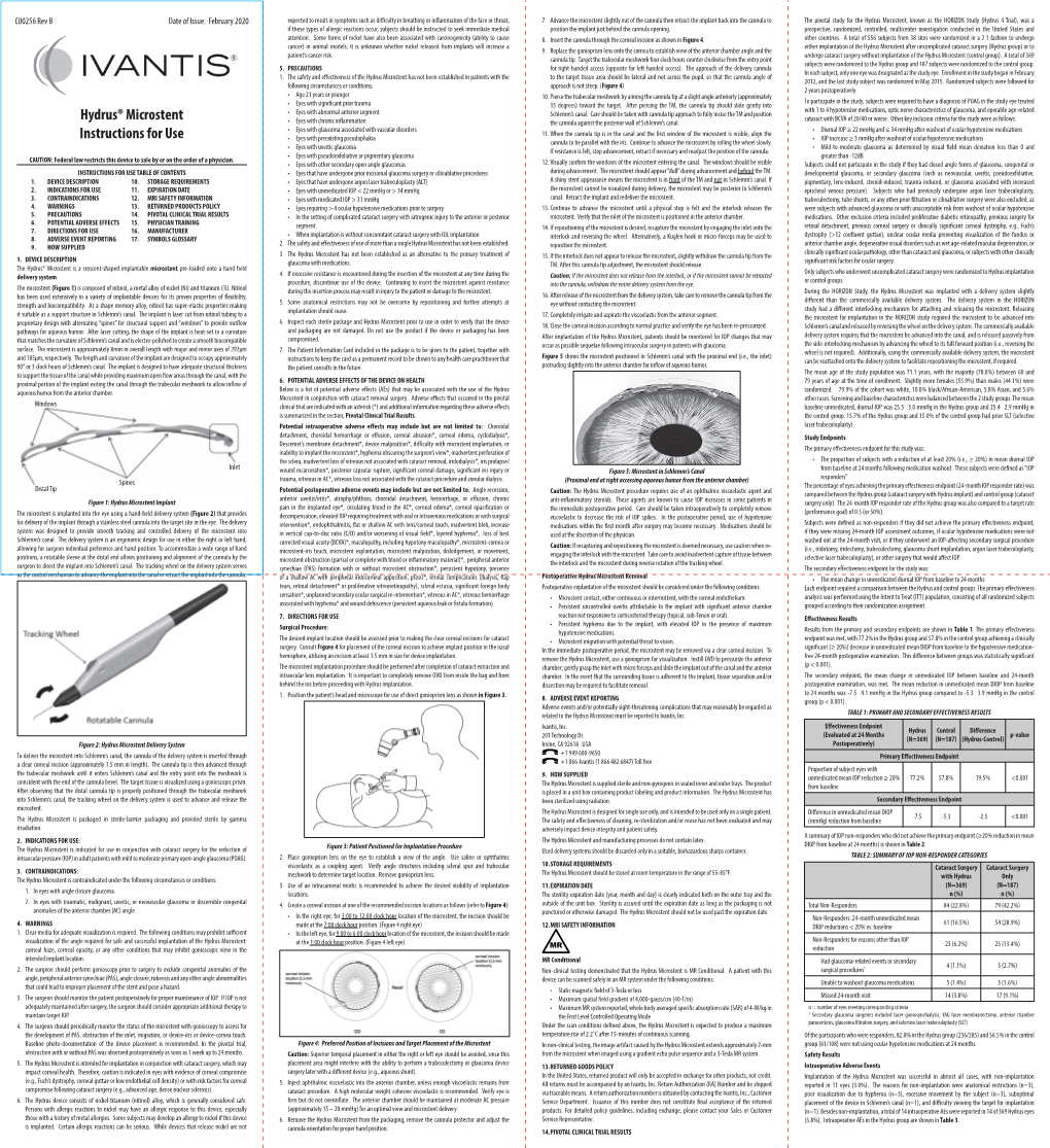 Hydrus® Microstent Instructions For