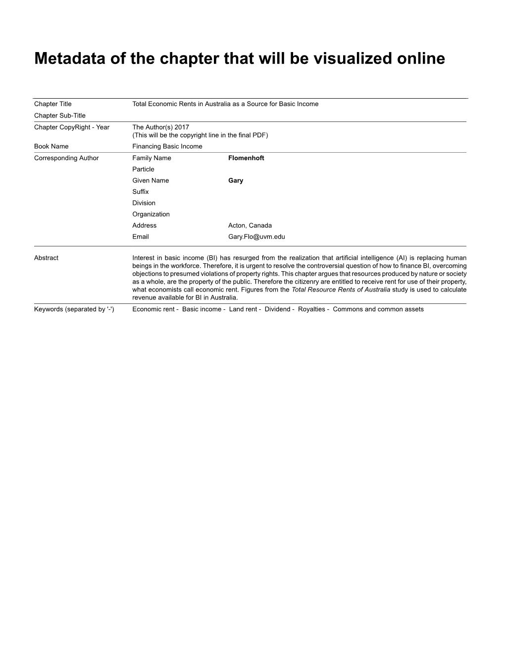 Metadata of the Chapter That Will Be Visualized Online