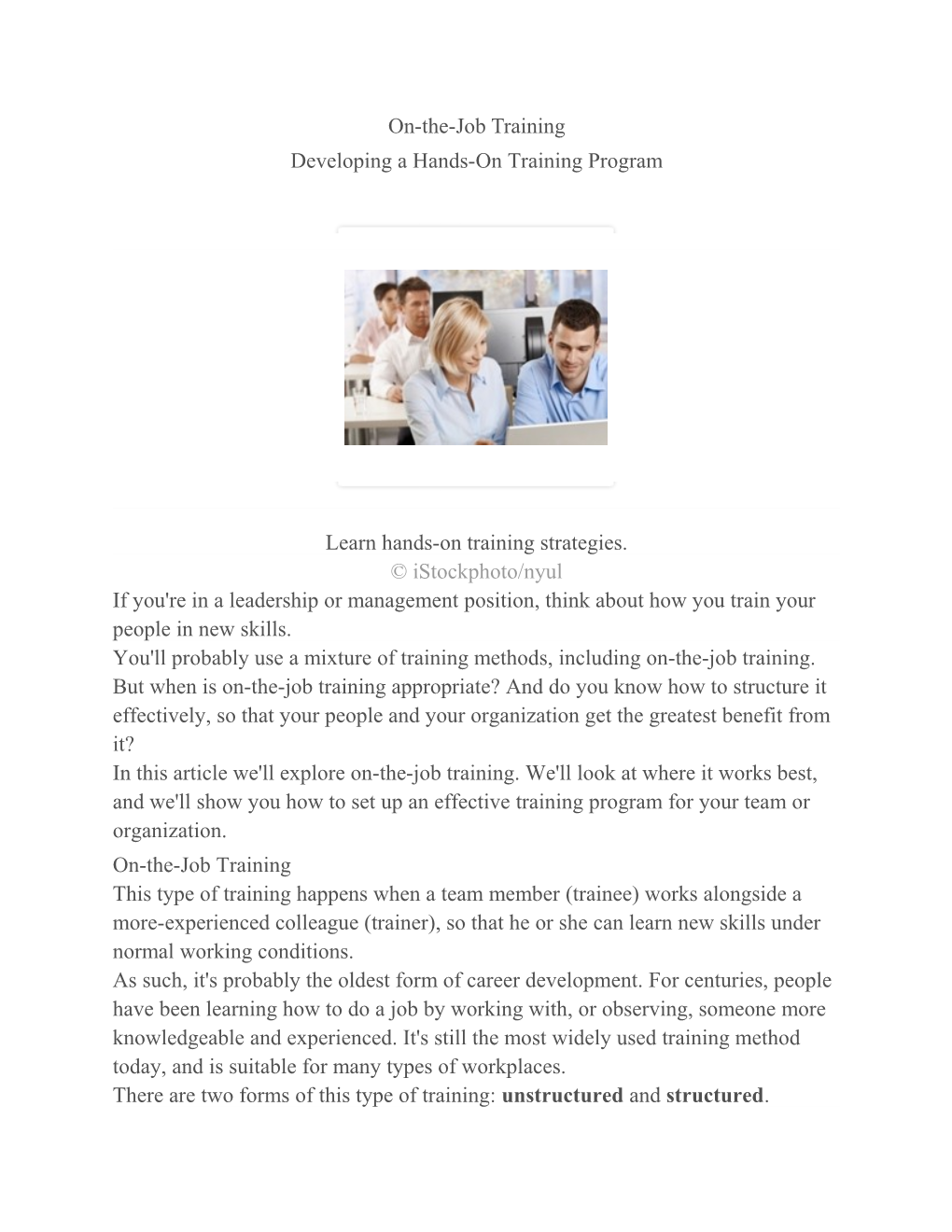 Developing a Hands-On Training Program