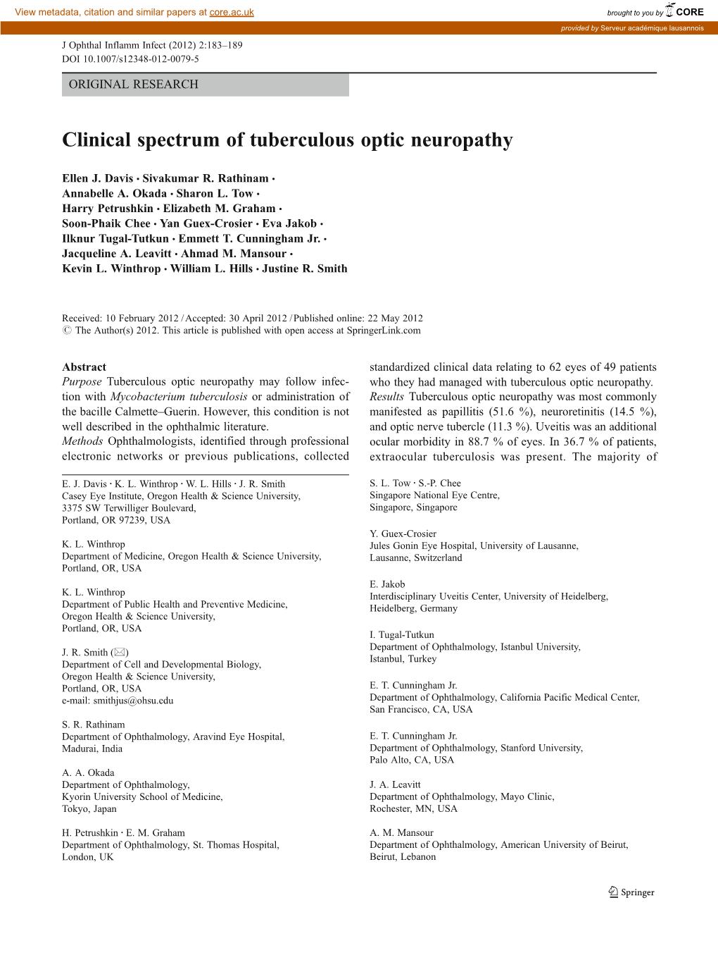 Clinical Spectrum of Tuberculous Optic Neuropathy