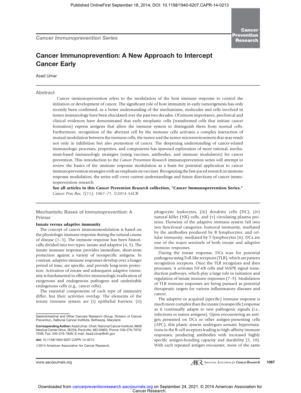 Cancer Immunoprevention Series Research