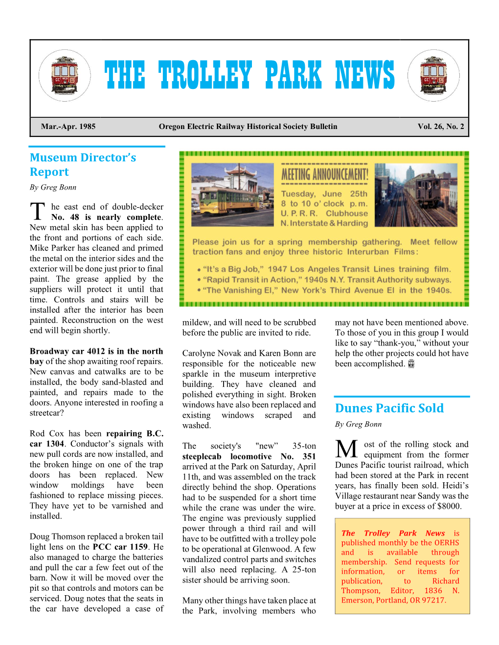 The Trolley Park News