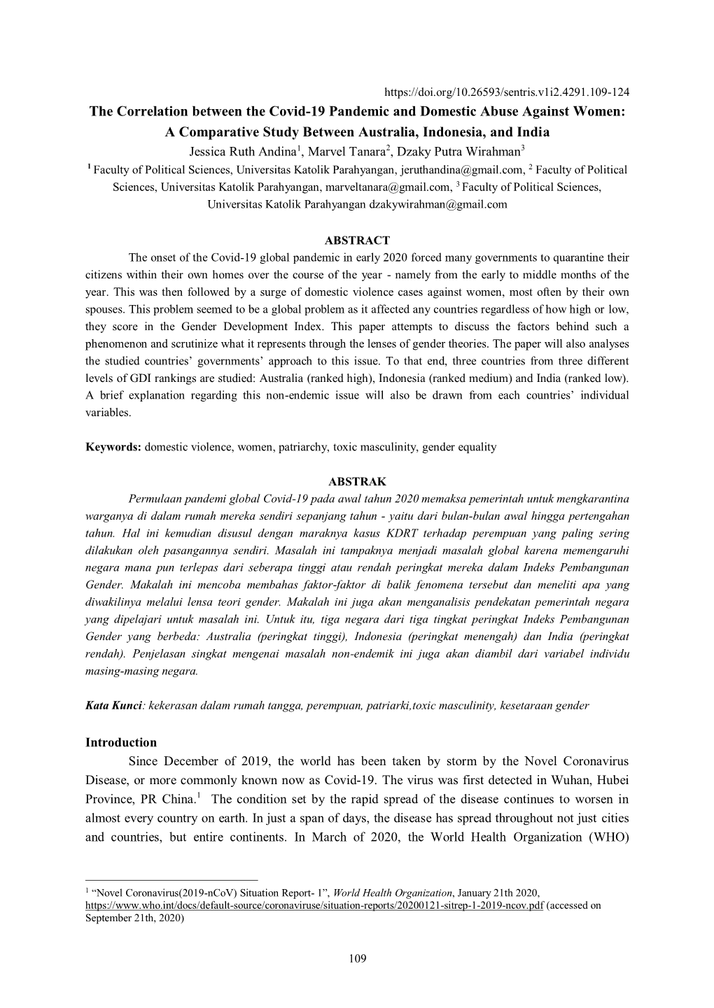 The Correlation Between the Covid-19 Pandemic and Domestic Abuse Against Women