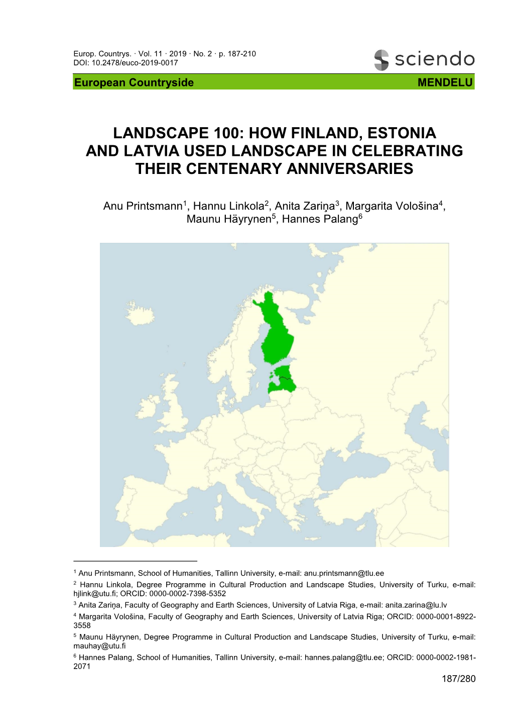 Landscape 100: How Finland, Estonia and Latvia Used Landscape in Celebrating Their Centenary Anniversaries