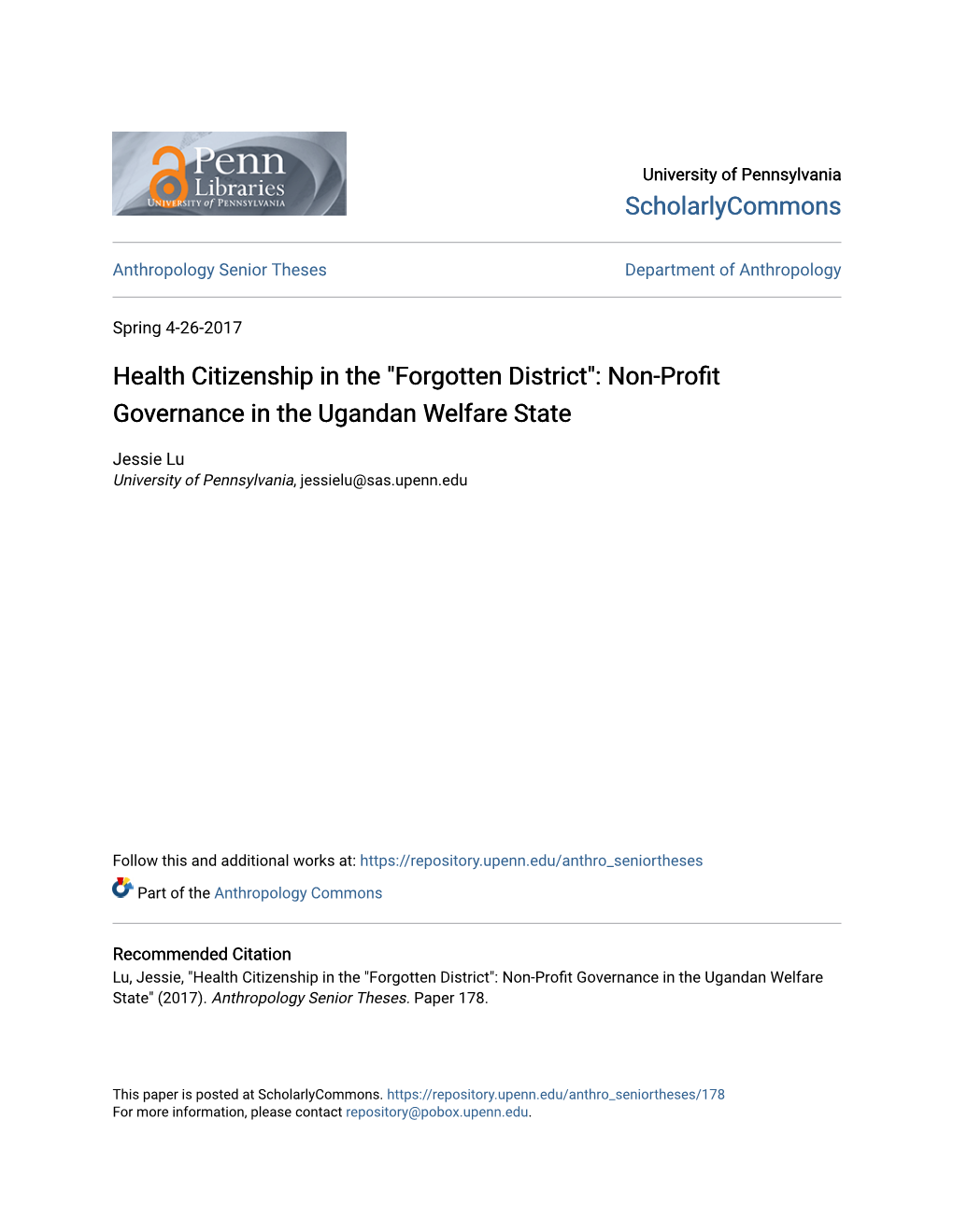 Health Citizenship in the "Forgotten District": Non-Profit Governance in the Ugandan Welfare State