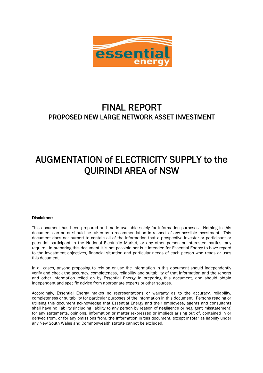 Augmentation of Electricity Supply to Quirindi Area Page 2 of 16