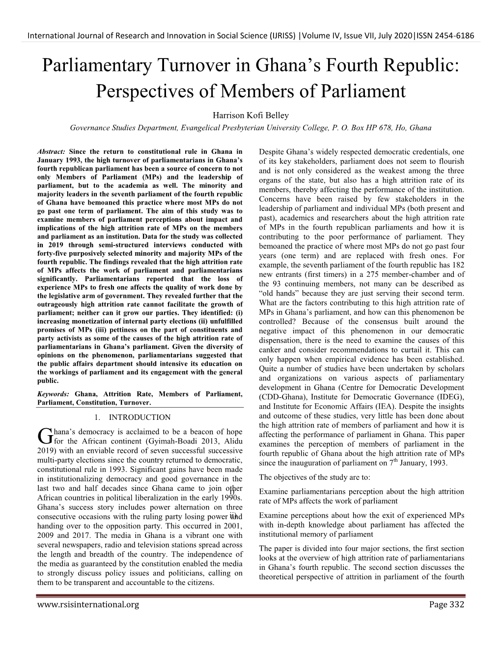 Parliamentary Turnover in Ghana's Fourth Republic