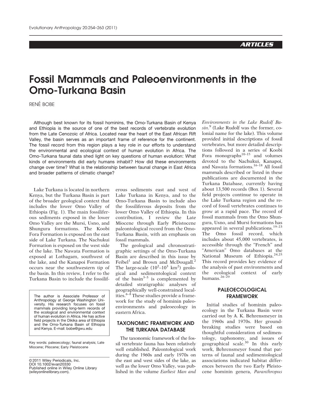 Fossil Mammals and Paleoenvironments in the Omo-Turkana Basin