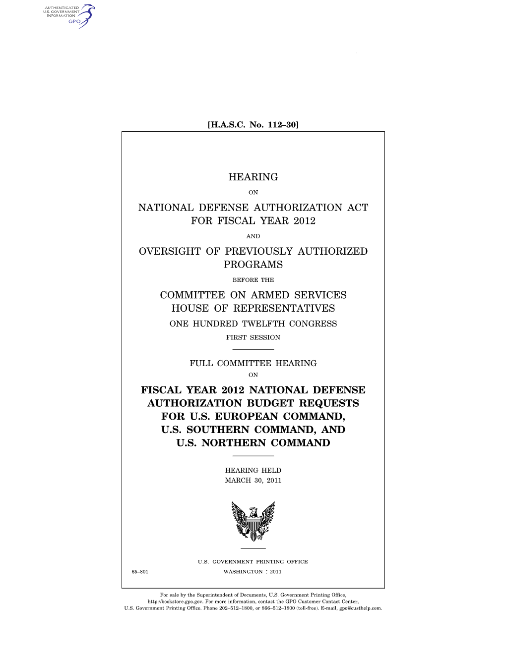 National Defense Authorization Act for Fiscal Year 2012