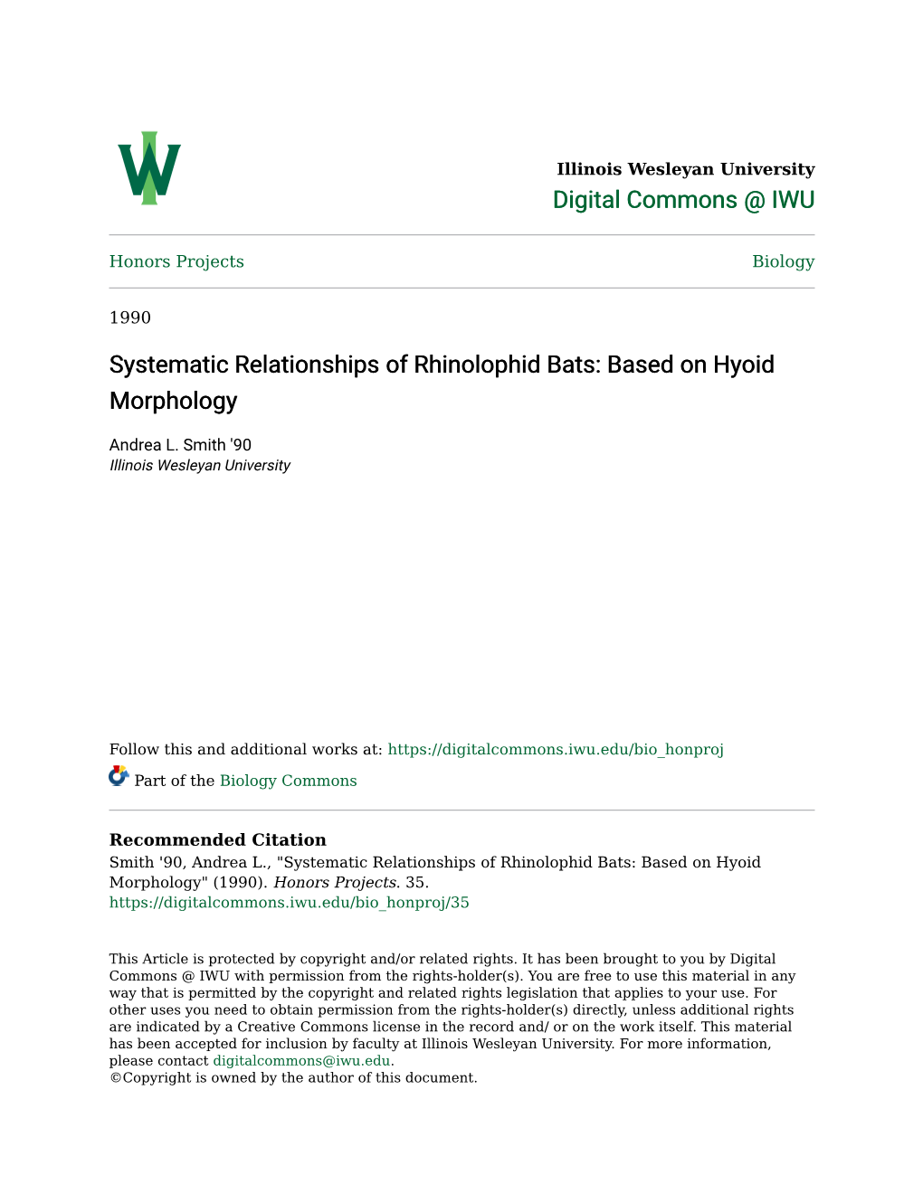 Systematic Relationships of Rhinolophid Bats: Based on Hyoid Morphology