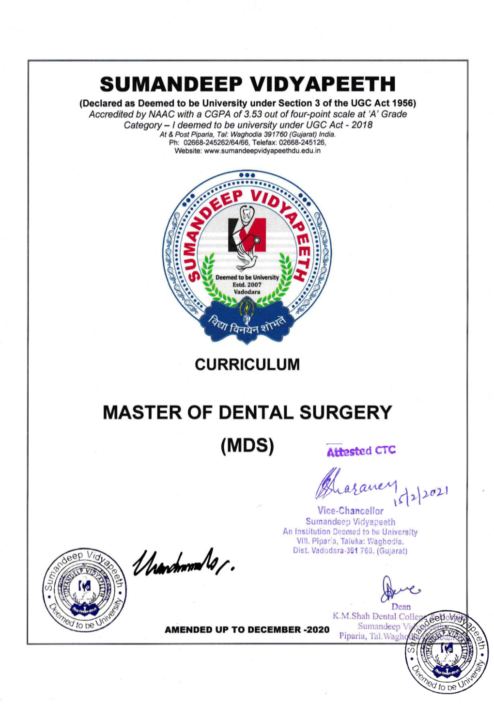 MDS) in All Specialty of Dentistry