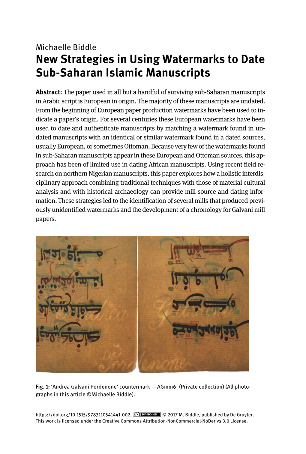 New Strategies in Using Watermarks to Date Sub-Saharan Islamic Manuscripts