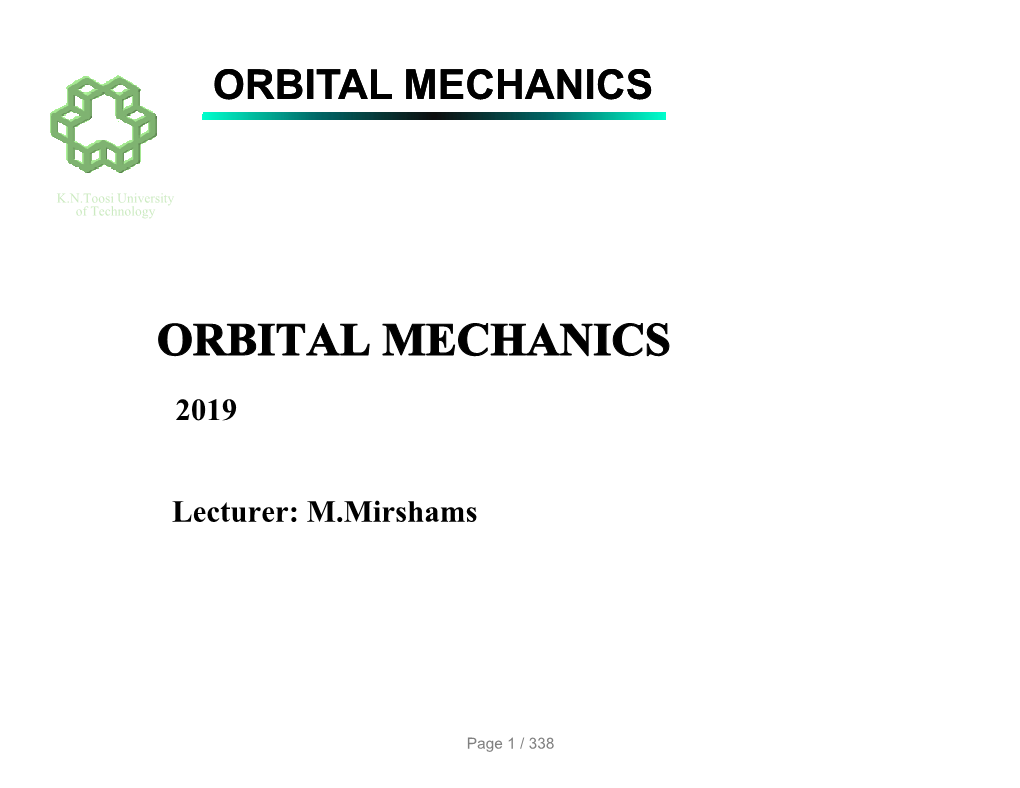 Orbital Mechanicsmechanicsorbital