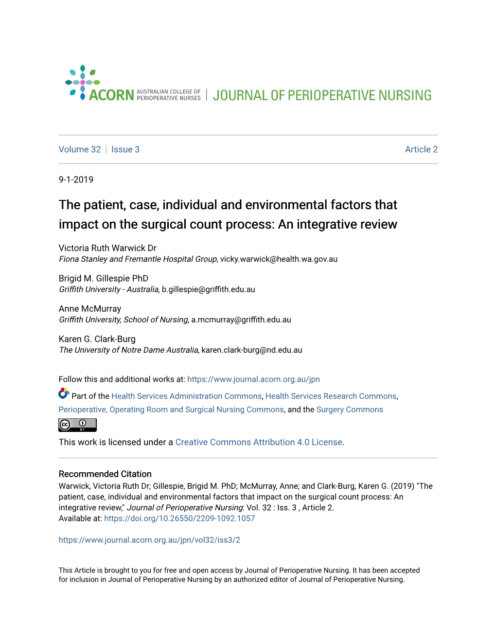 The Patient, Case, Individual and Environmental Factors That Impact on the Surgical Count Process: an Integrative Review