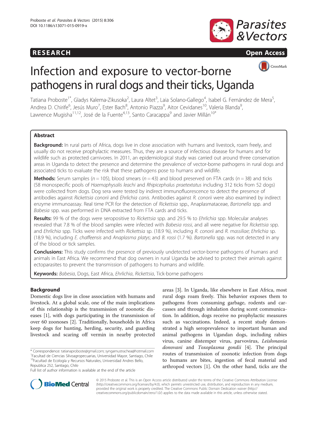 Infection and Exposure to Vector-Borne Pathogens in Rural