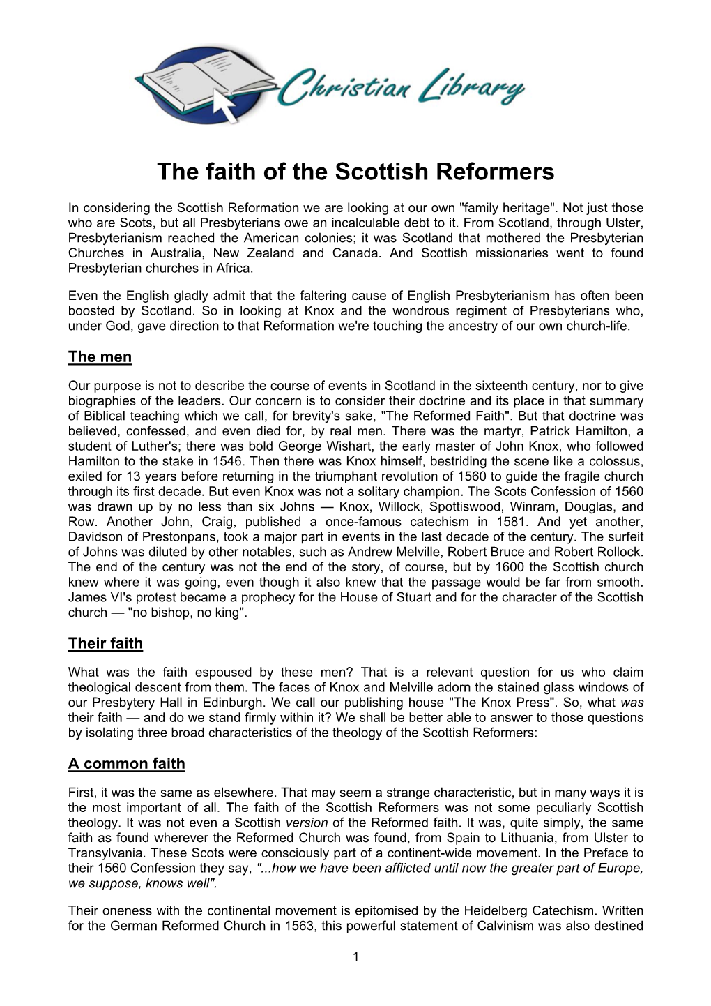 The Faith of the Scottish Reformers