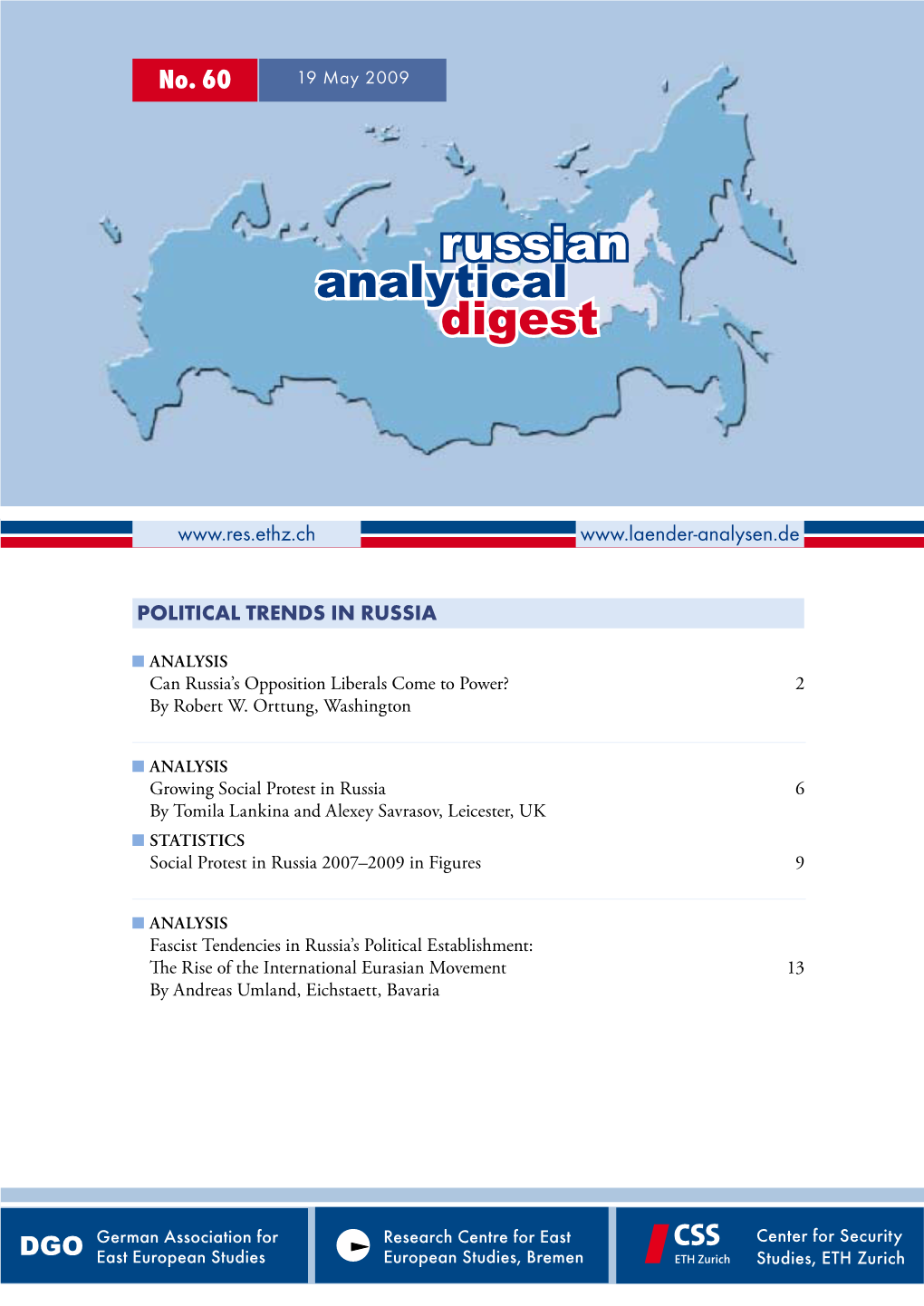 Russian Analytical Digest No 60: Political Trends in Russia