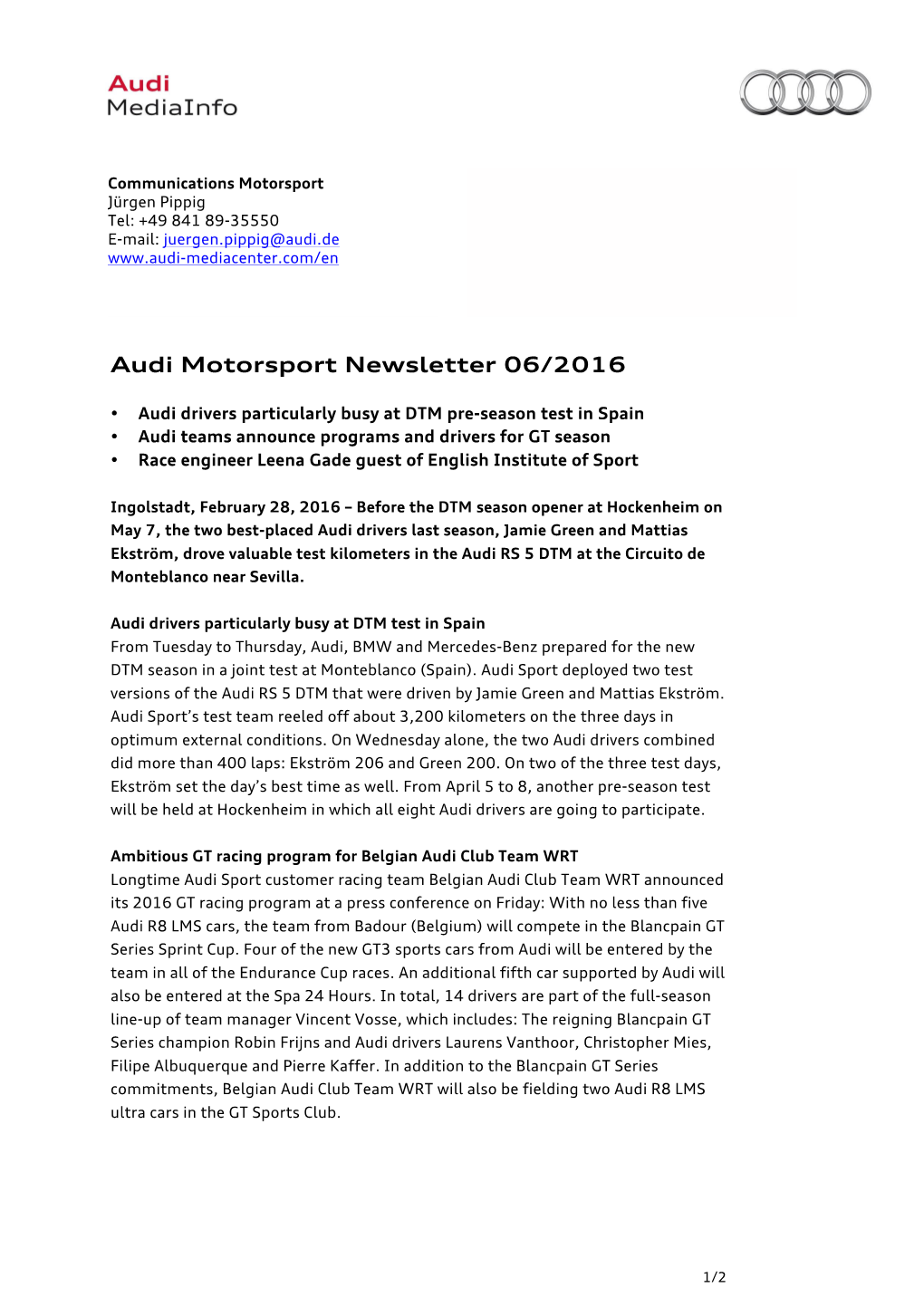 Audi Motorsport Newsletter 06/2016