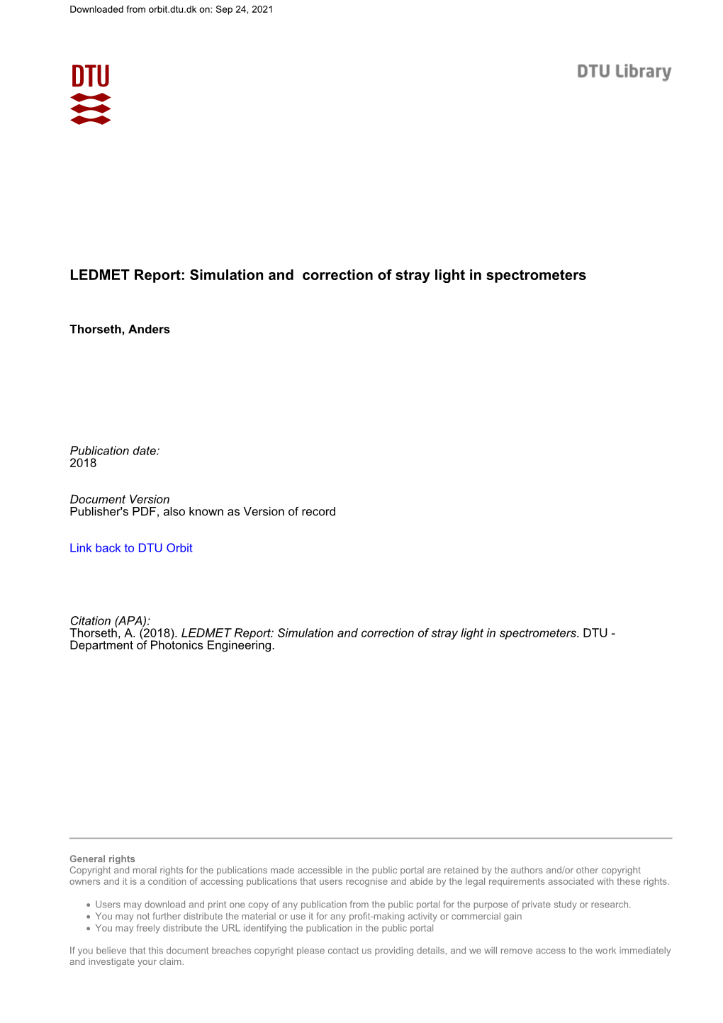 LEDMET Report: Simulation and Correction of Stray Light in Spectrometers