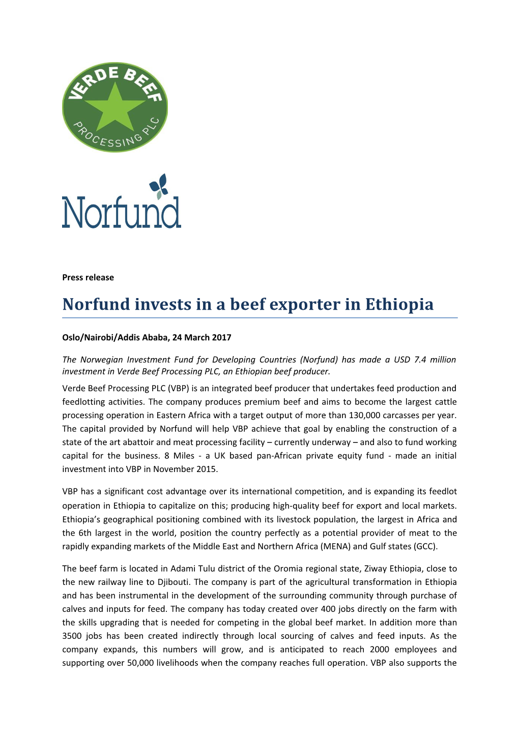 Norfund Invests in a Beef Exporter in Ethiopia