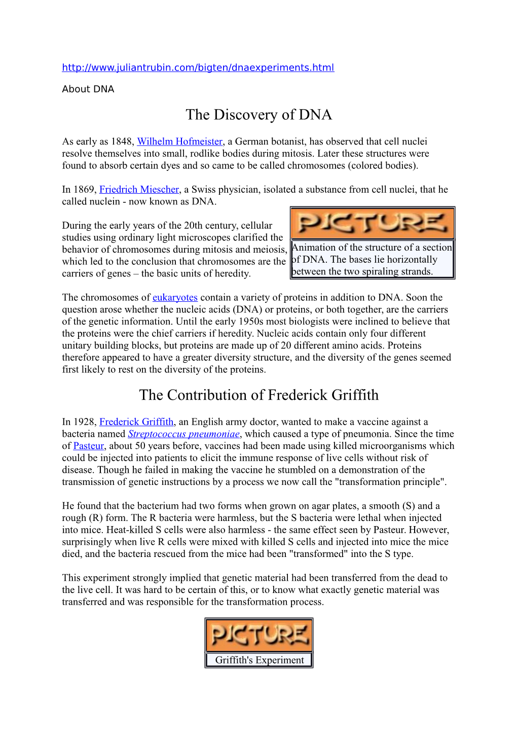 The Discovery of DNA the Contribution of Frederick Griffith