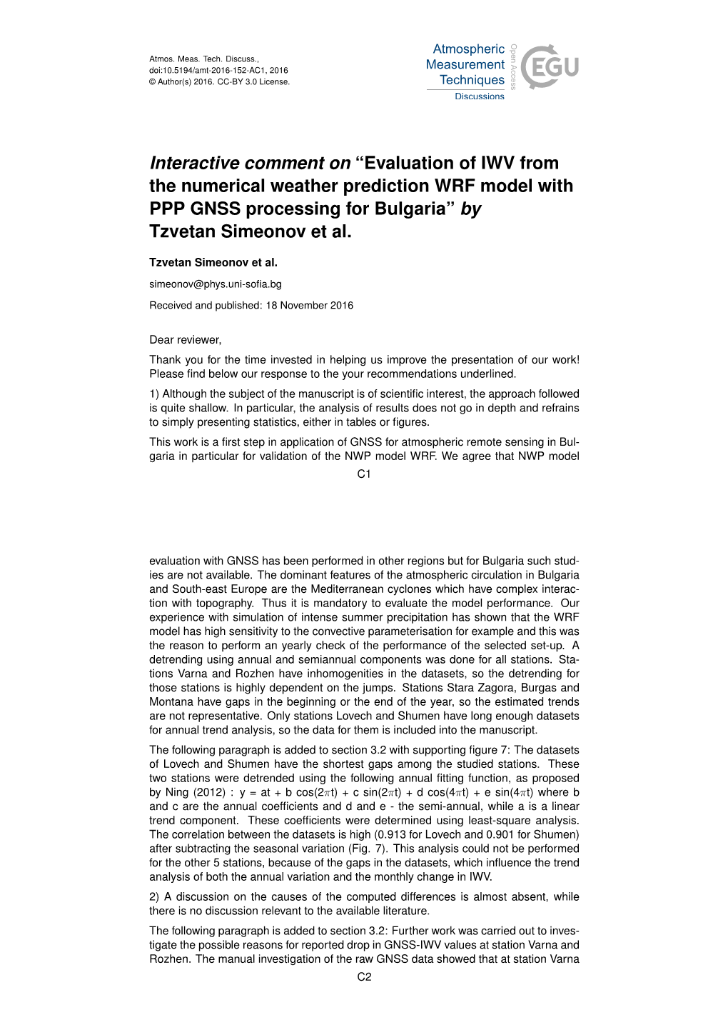 Evaluation of IWV from the Numerical Weather Prediction WRF Model with PPP GNSS Processing for Bulgaria” by Tzvetan Simeonov Et Al