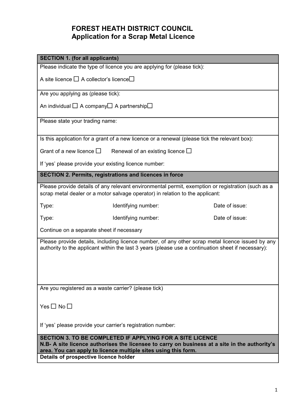 Application for a Scrap Metal Licence s1