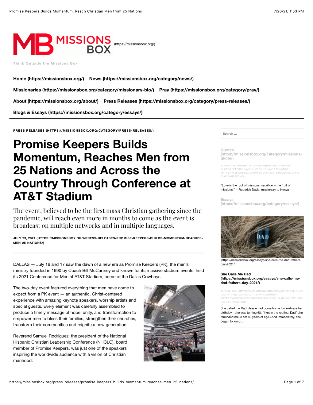 Promise Keepers Builds Momentum, Reach Christian Men from 25 Nations 7/26/21, 1:53 PM