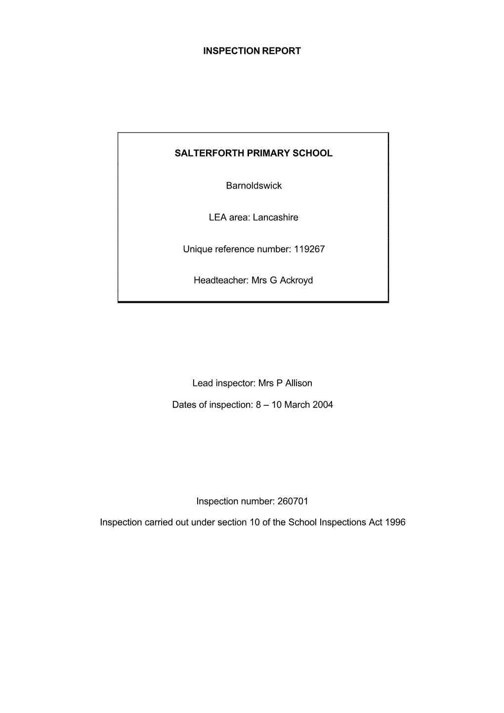 Inspection Report Salterforth