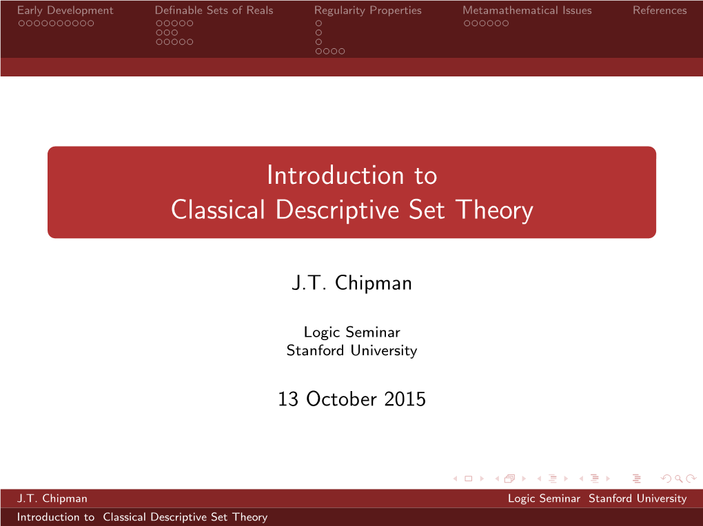 Introduction to Classical Descriptive Set Theory