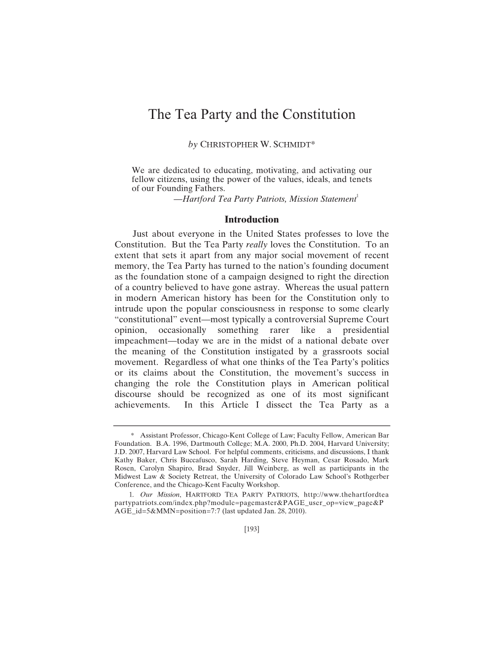 The Tea Party and the Constitution