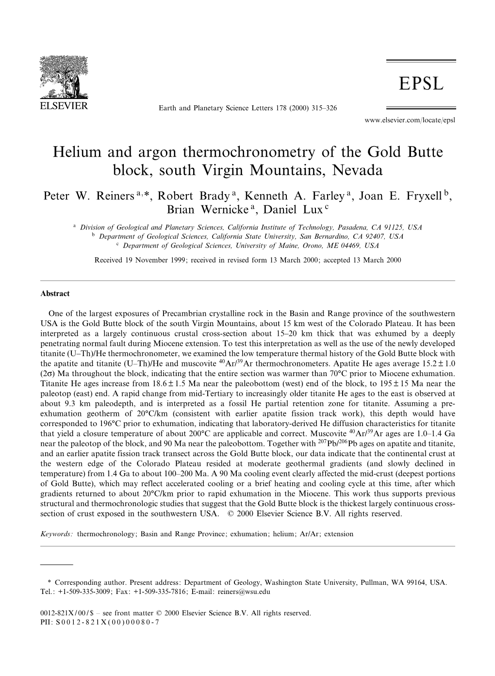 Helium and Argon Thermochronometry of the Gold Butte Block, South Virgin Mountains, Nevada