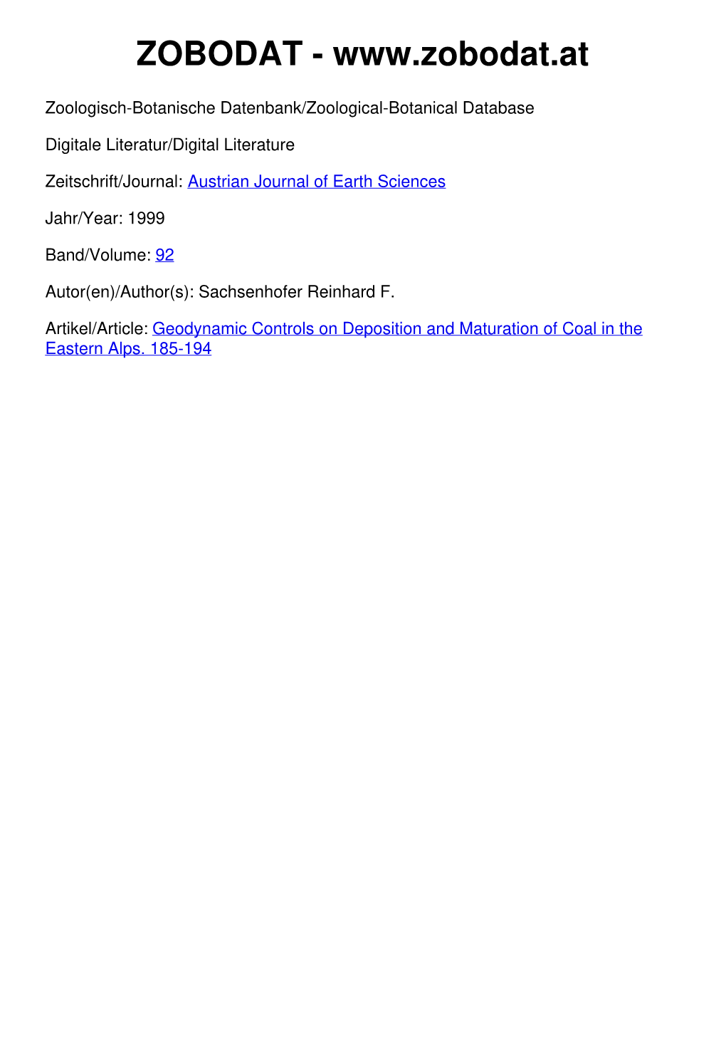 Geodynamic Controls on Deposition and Maturation of Coal in the Eastern Alps