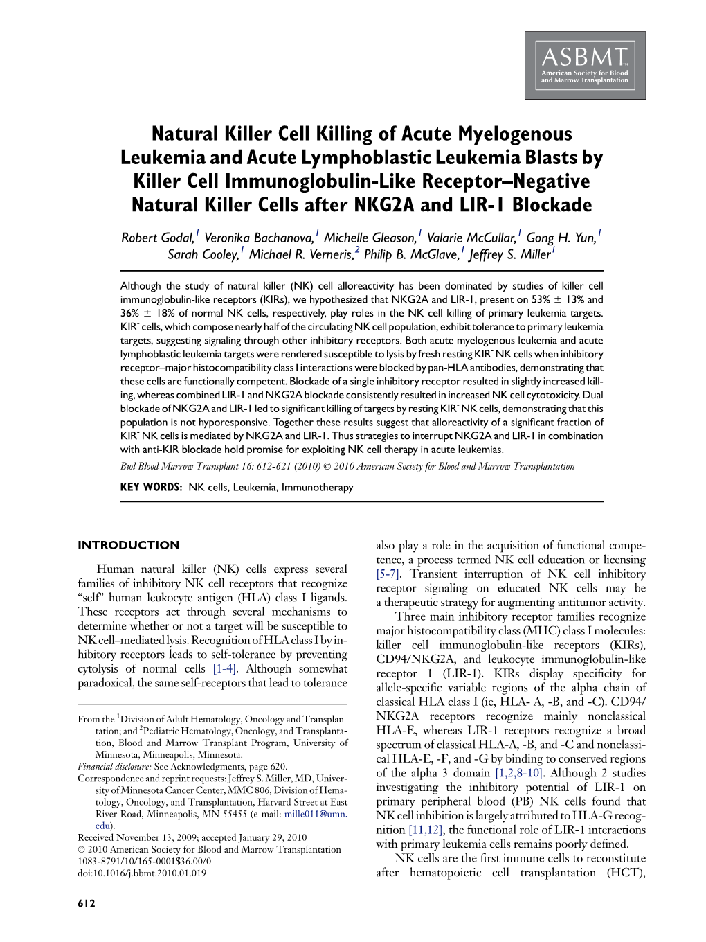 Natural Killer Cell Killing of Acute Myelogenous