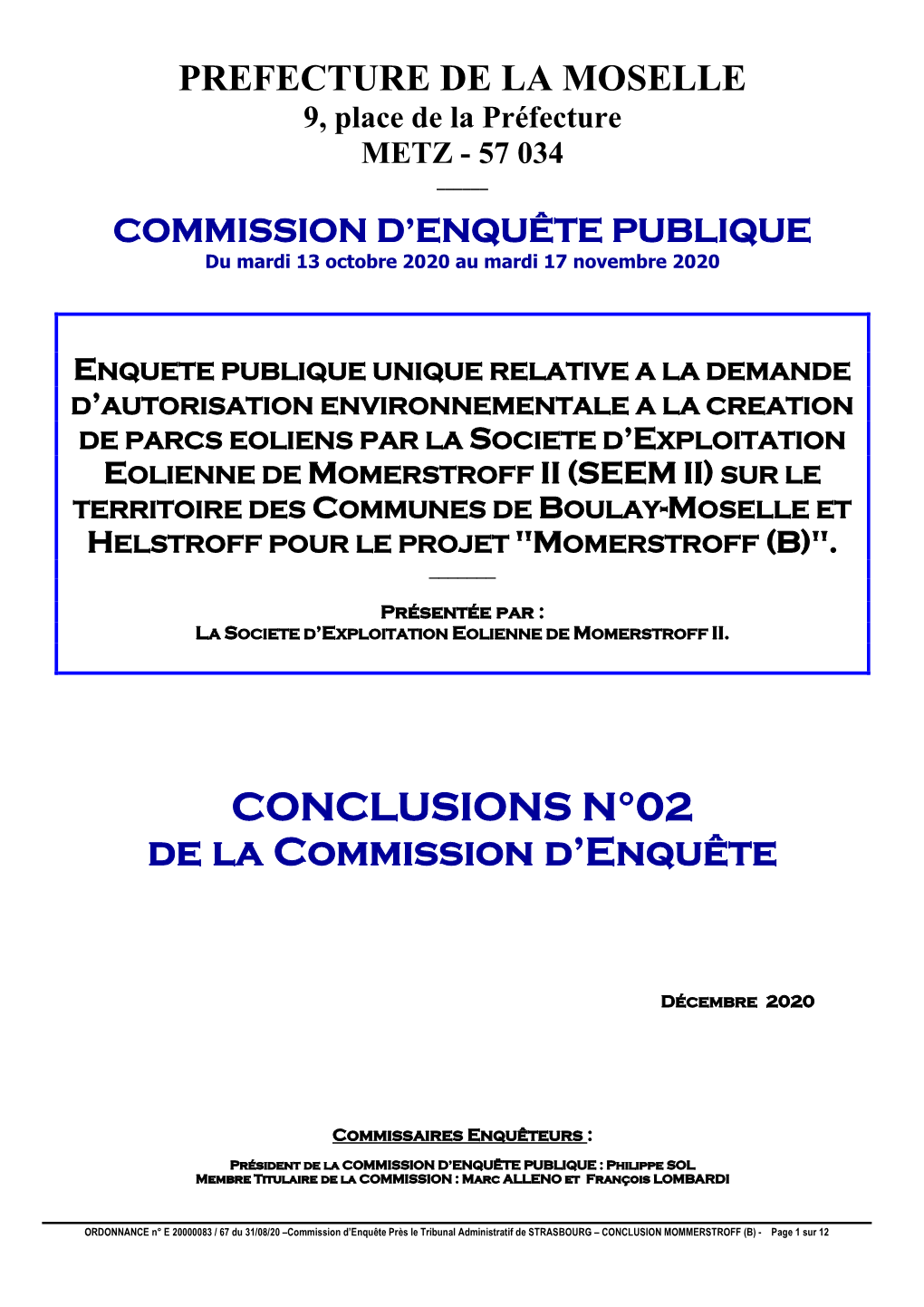 CONCLUSIONS N°02 De La Commission D'enquête