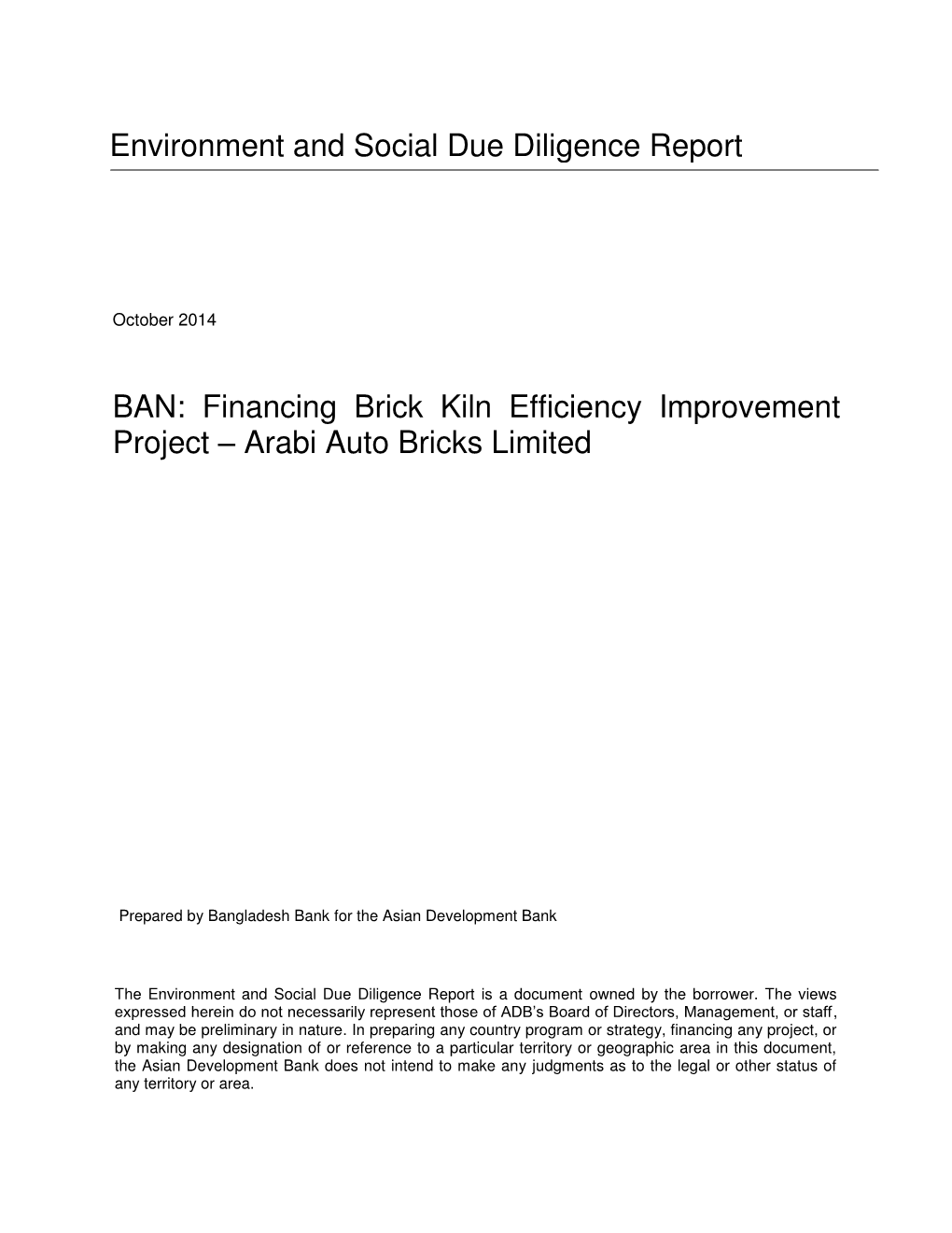 Environment and Social Due Diligence Report