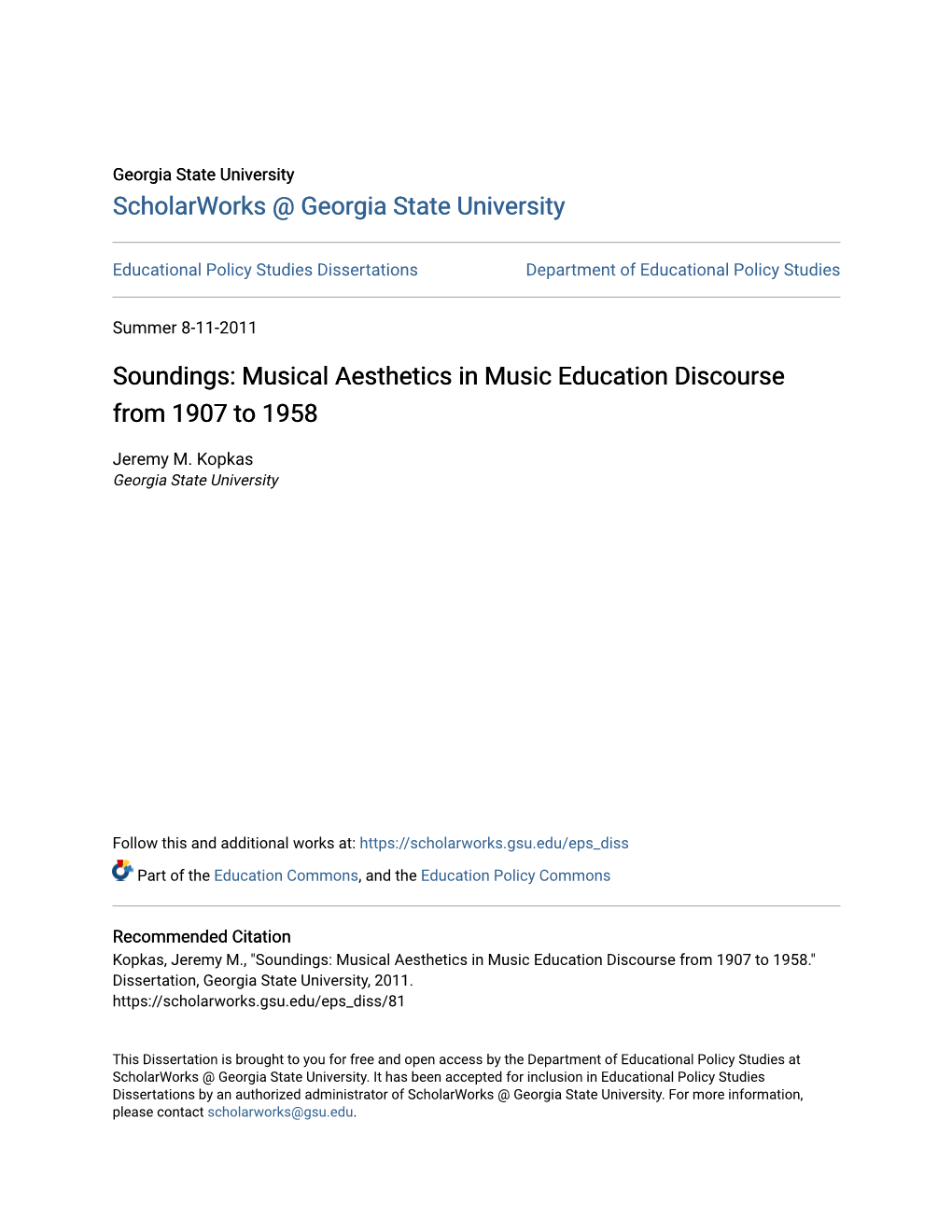 Musical Aesthetics in Music Education Discourse from 1907 to 1958