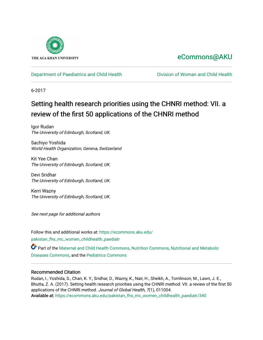 Setting Health Research Priorities Using the CHNRI Method: VII