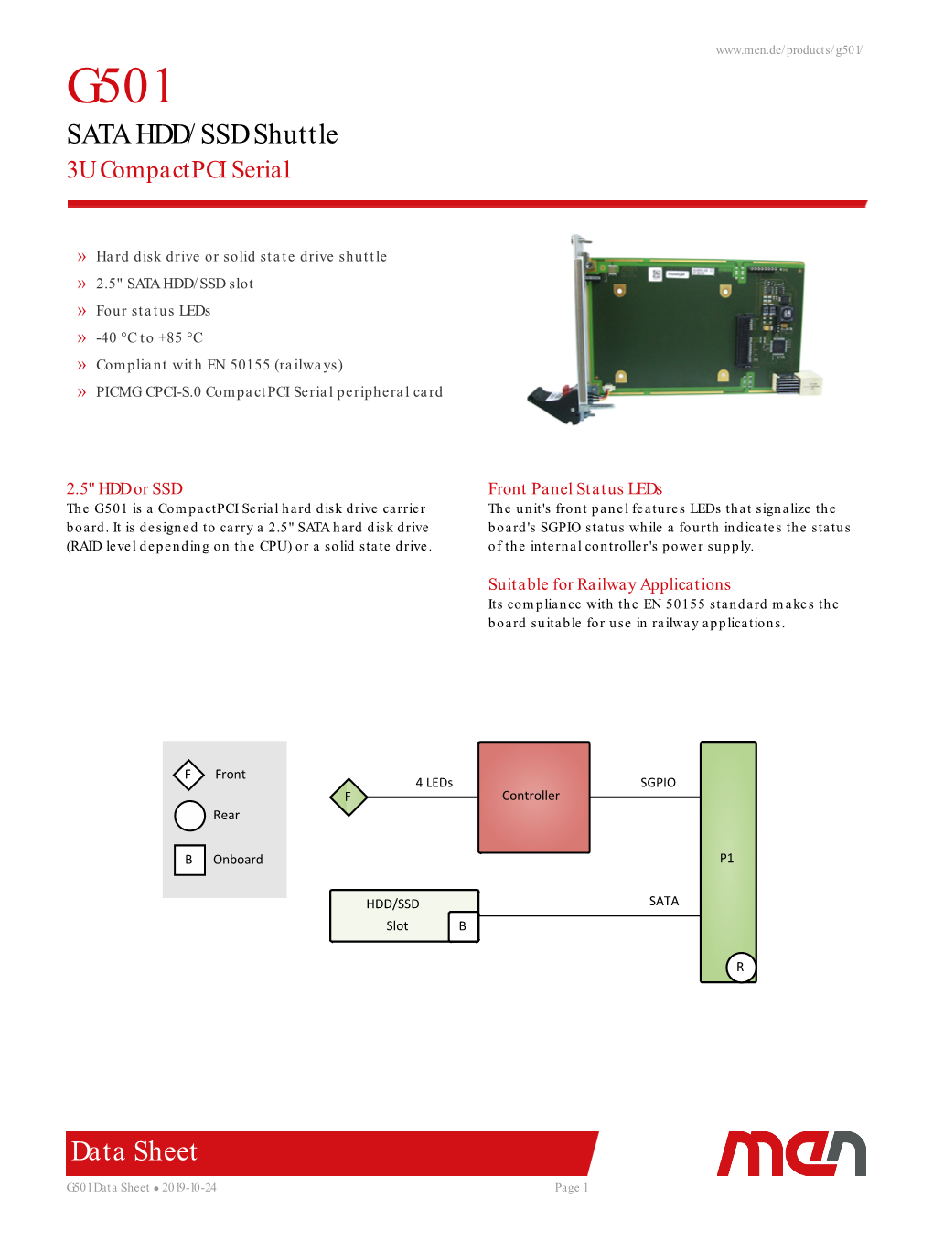 G501/ G501 SATA HDD/SSD Shuttle 3U Compactpci Serial