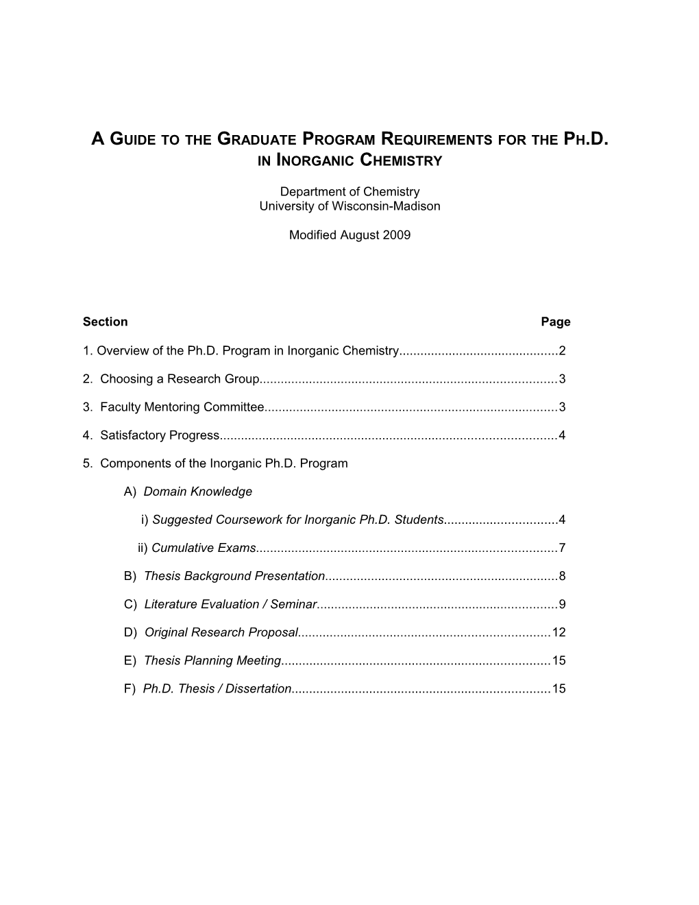 Suggested Coursework for Inorganic Ph