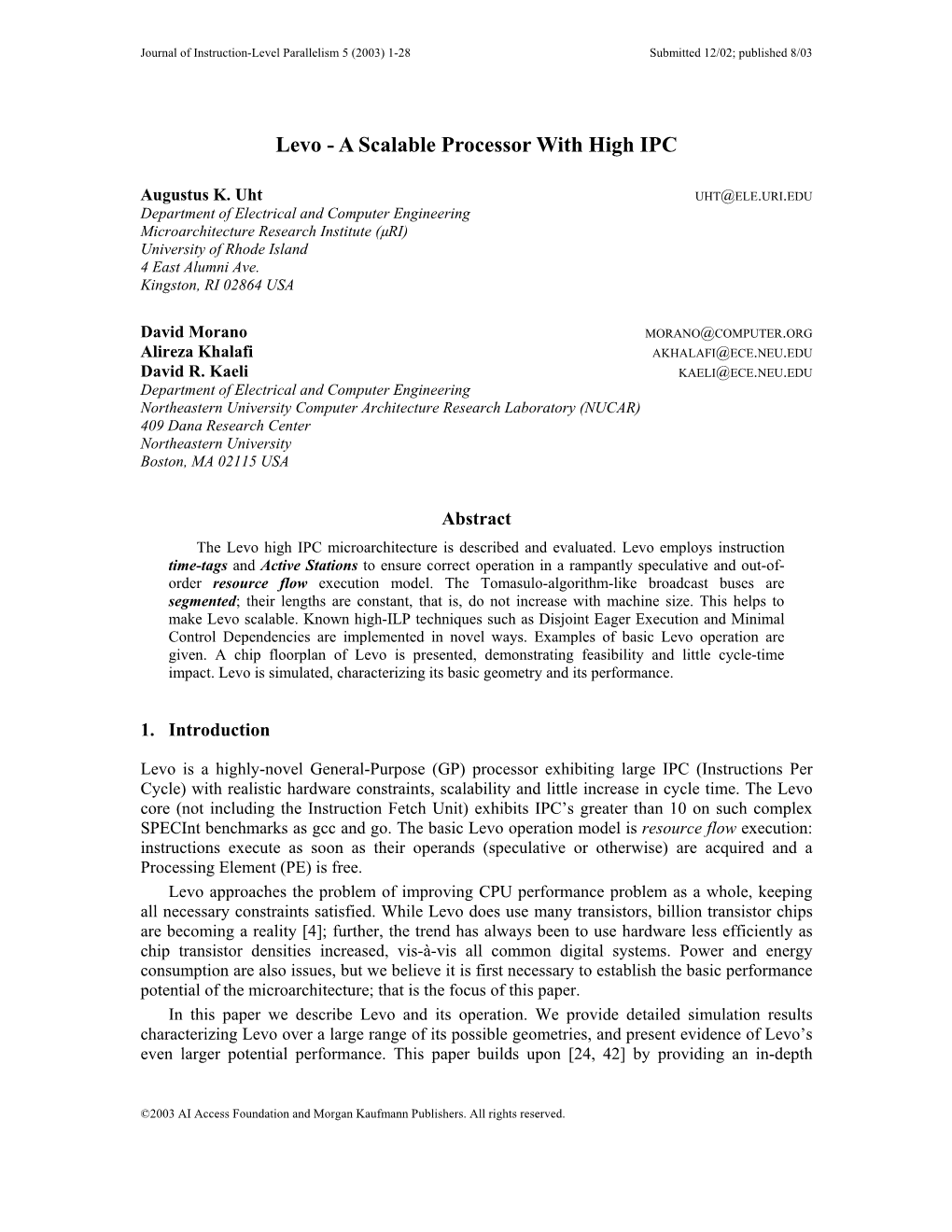 Levo - a Scalable Processor with High IPC