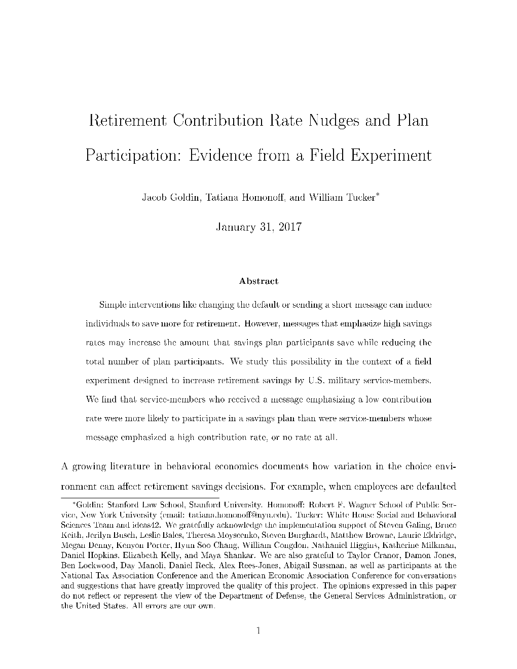 Retirement Contribution Rate Nudges and Plan Participation: Evidence from a Field Experiment