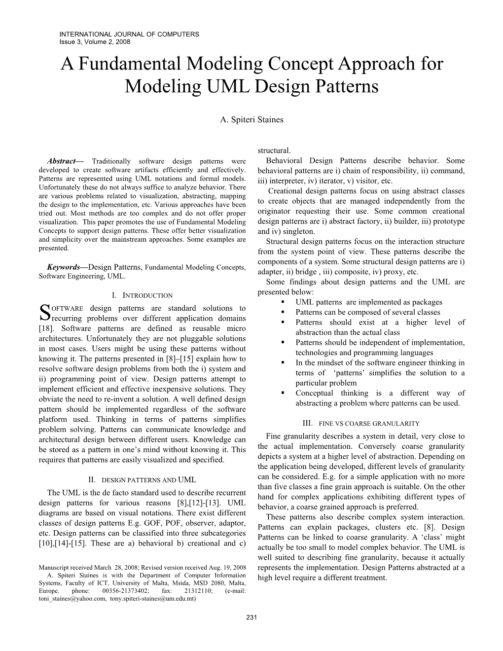 A Fundamental Modeling Concept Approach for Modeling UML Design Patterns