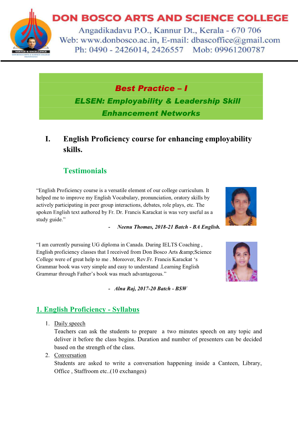 I I. English Proficiency Course for Enhancing Employability Skills